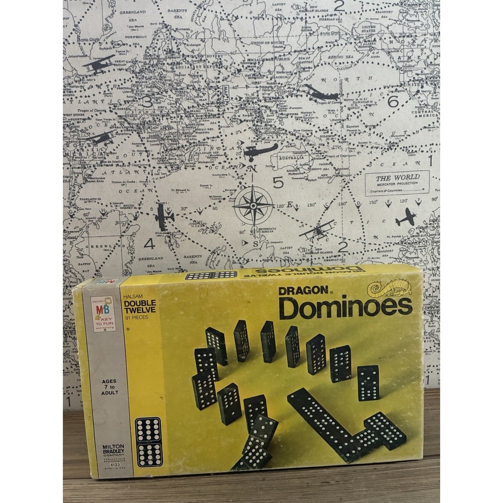 Vintage MB Halsam Double Twelve 91 Pieces Dragon Dominoes Set 4133 USA Completeโ